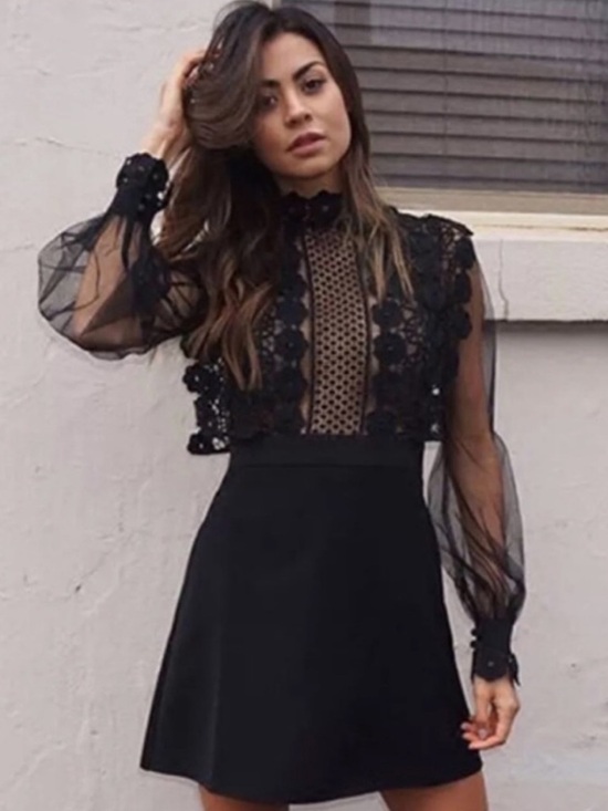 Self-Portrait Dresses & Skirts - Self-Portrait Black Shear Sleeve Lace Mini Dress